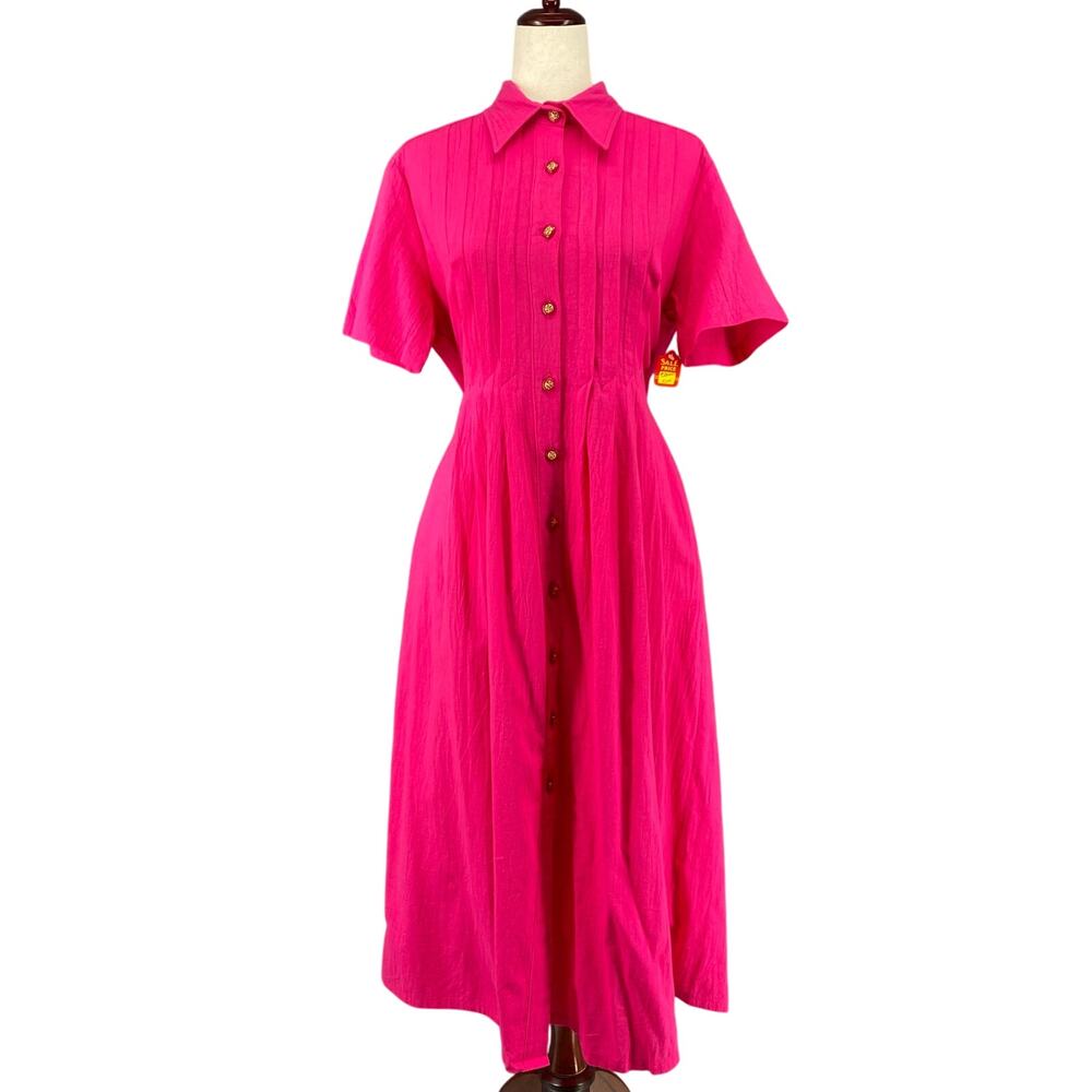 Vtg 80s 90s Two‎ Potato Button Down Tie Back Short Sleeve Maxi Dress S Pink NOS